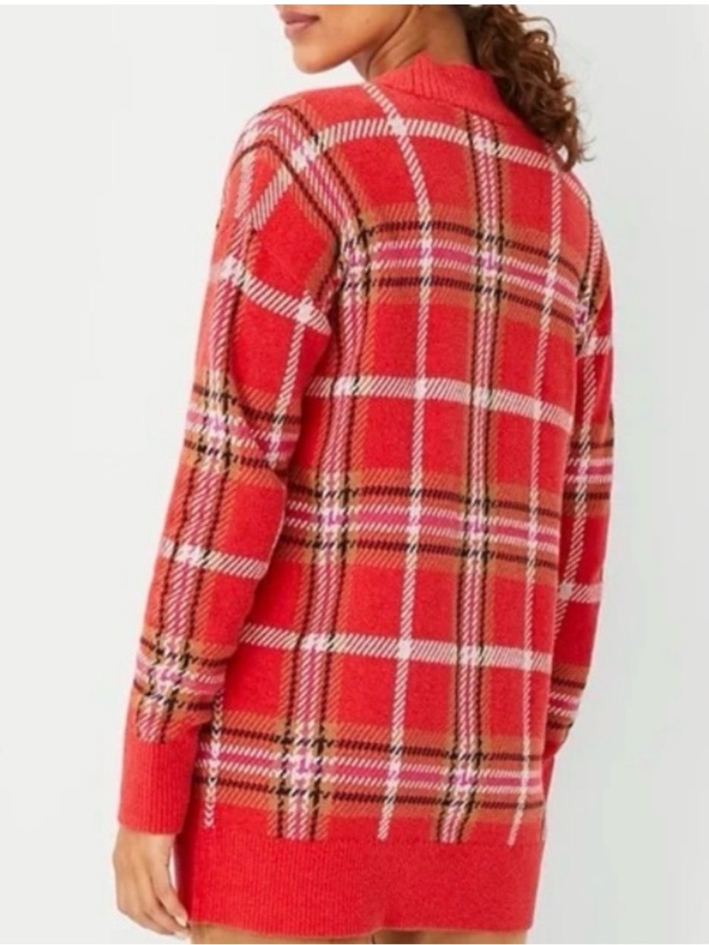 Ann Taylor Jacquard Plaid Boyfriend Cardigan - Picture 3 of 9